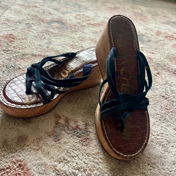 Sam Edelman Navy Wedge Sandals with Cork Heel - Picture 5 of 5